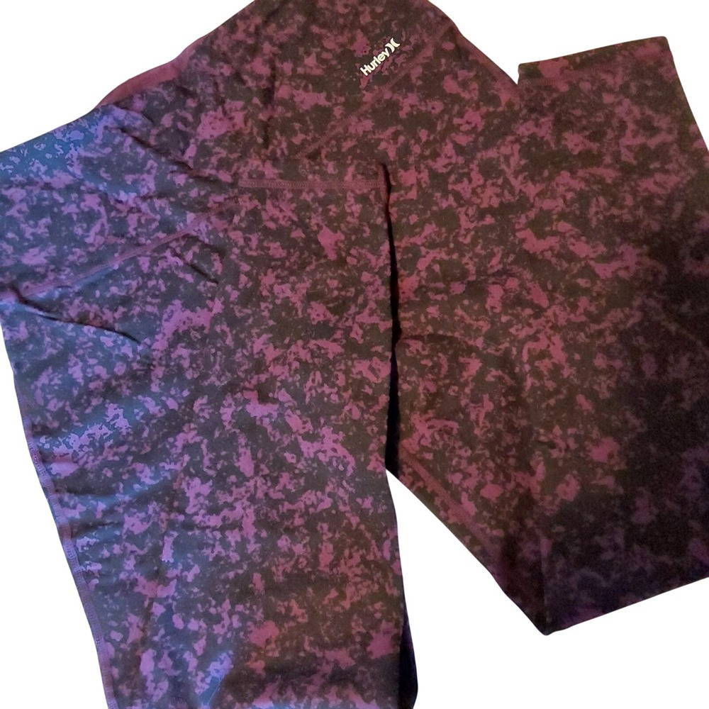 Hurley Womens Leggings Large Reversible Pur &Black Heather Yoga Pants Jogger NWT
